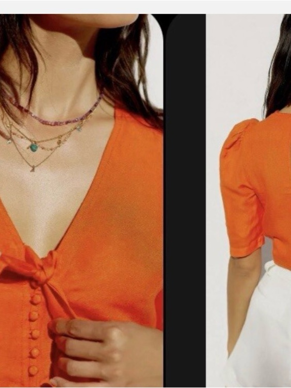 Anthropologie Maeve Women's Knot-Front Puff Sleeve Top - Orange